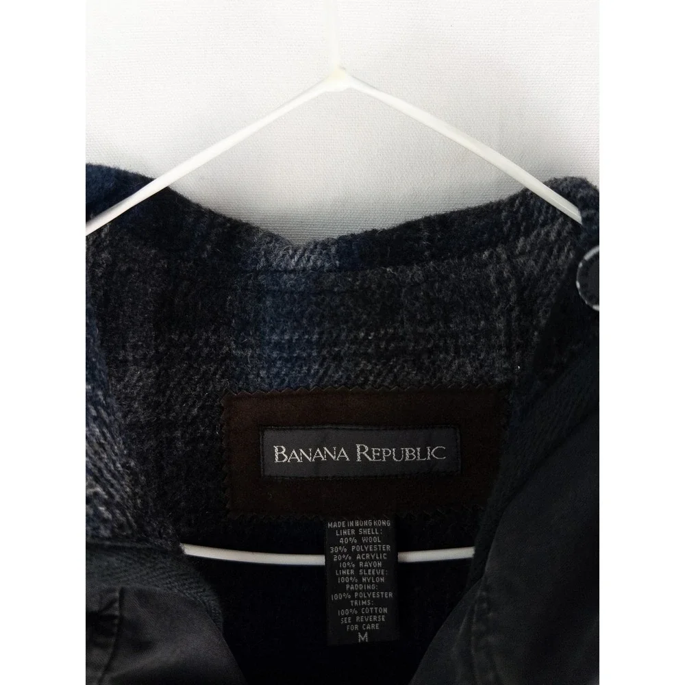 VTG 90s Banana Republic Wool Lined Hooded Parka Jacket Mens M Faded Black Gorpco